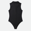 Black sleeveless golf bodysuit with a zipper 