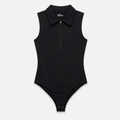 Black sleeveless golf bodysuit with a zipper 