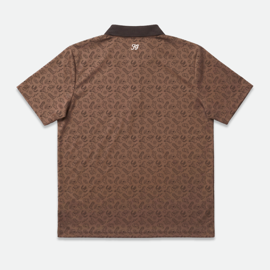 Brown patterned country golf polo shirt 