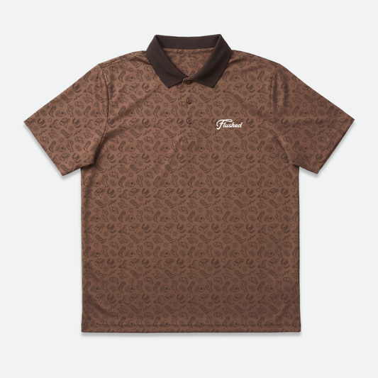 Brown patterned country golf polo shirt 
