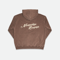 Brown hoodie with 'Normalize Bogeys' text on the back