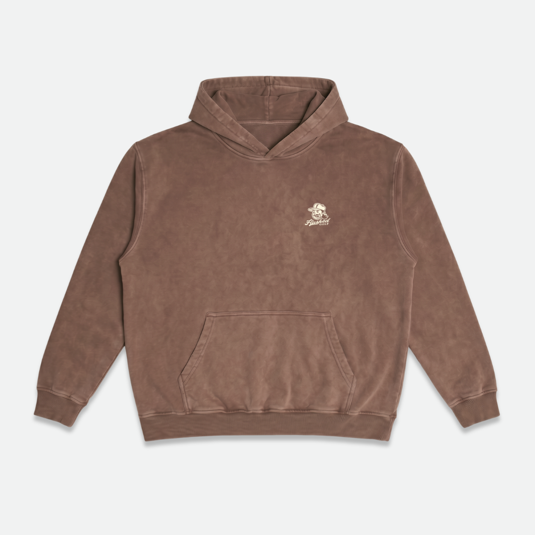 Brown hoodie with 'Normalize Bogeys' text on the back