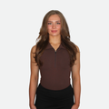 Brown sleeveless golf bodysuit with collar and zipper