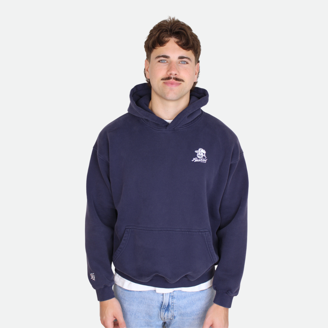 Navy hoodie with 'Normalize Bogeys' text on the back