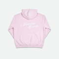 Pink hoodie with 'normalize bogeys' text on the back 