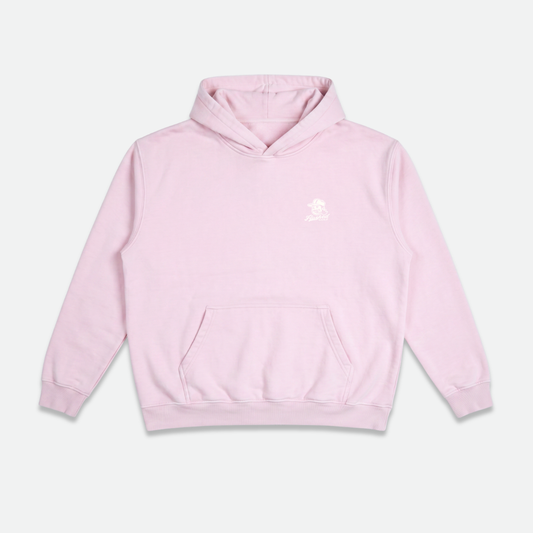 Pink hoodie with 'normalize bogeys' text on the back 