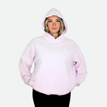 Pink hoodie with 'normalize bogeys' text on the back 