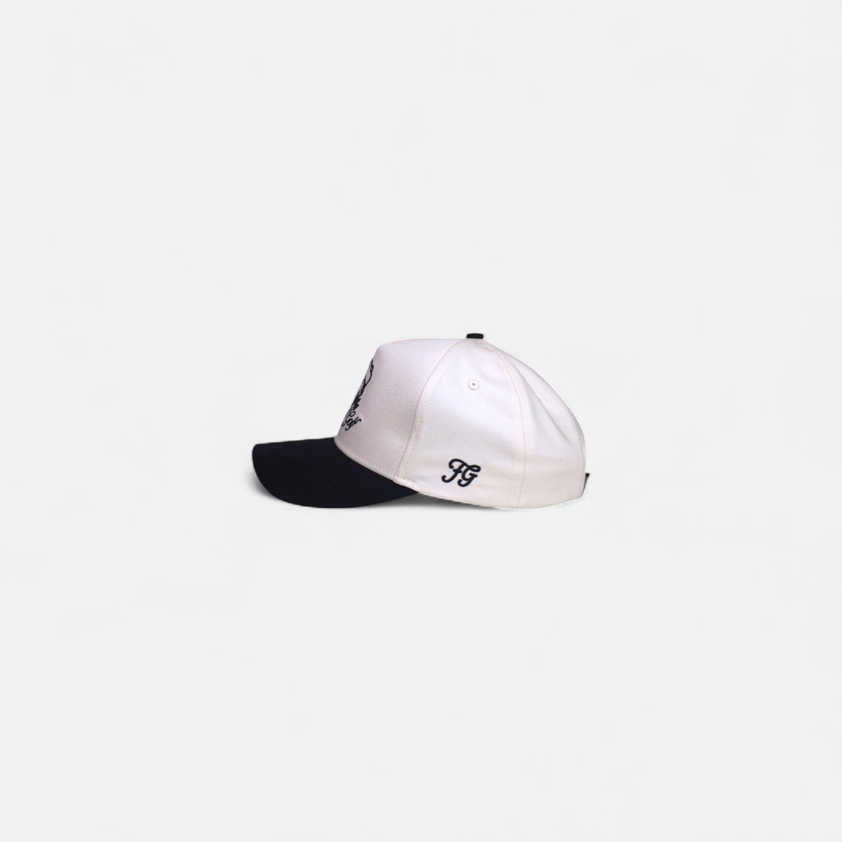 Flushed Golf Classic snapback golf hat with black brim, side view