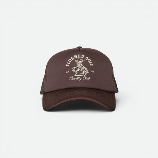 Flushed Golf Country Club foam trucker hat with custom graphic