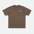 Brown heavyweight cotton country t-shirt with a small logo on a white background