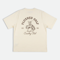 Beige t-shirt with 'Flushed Golf Country Club' text and graphic on a white background