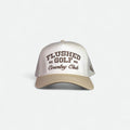 Flushed Golf Country Club trucker hat with custom graphic, front view