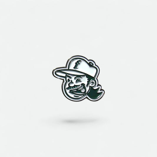 Golf ball marker of flushed golf green mascot logo on a white background