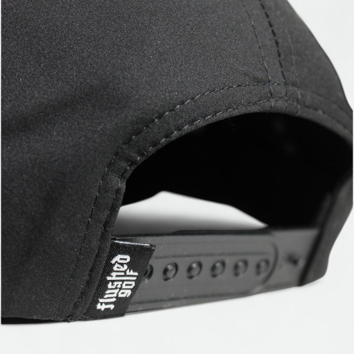 Black Flushed Golf Mascot snapback golf hat detail