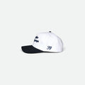 Normalize Bogeys snapback golf hat with navy brim, side view