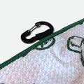 Carabiner clip on green Normalize Bogeys waffle golf towel