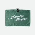 Green Normalize Bogeys waffle golf towel by Flushed Golf, front view