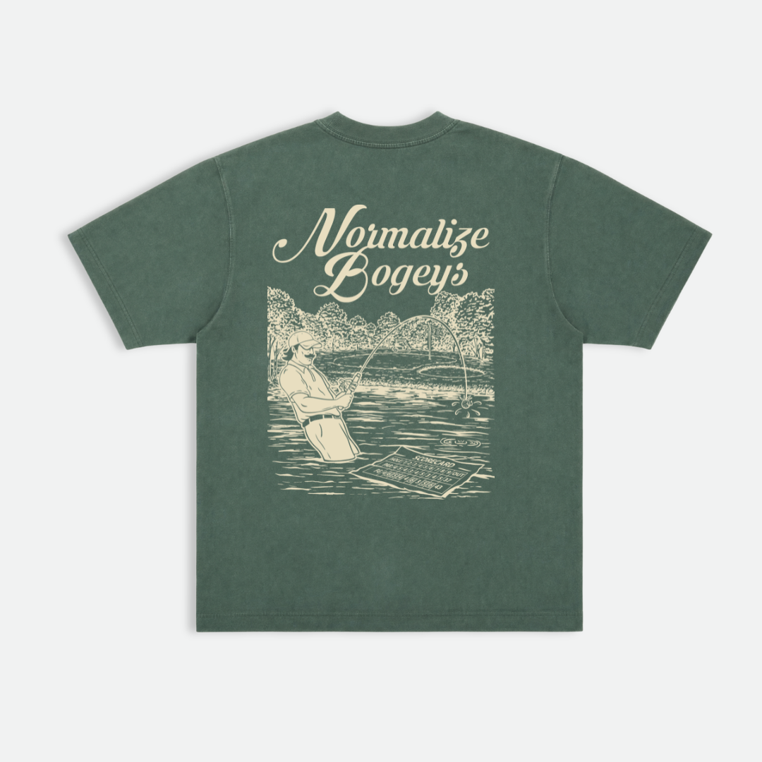 Flushed Golf Normalize Bogeys graphic tee in green, product shot