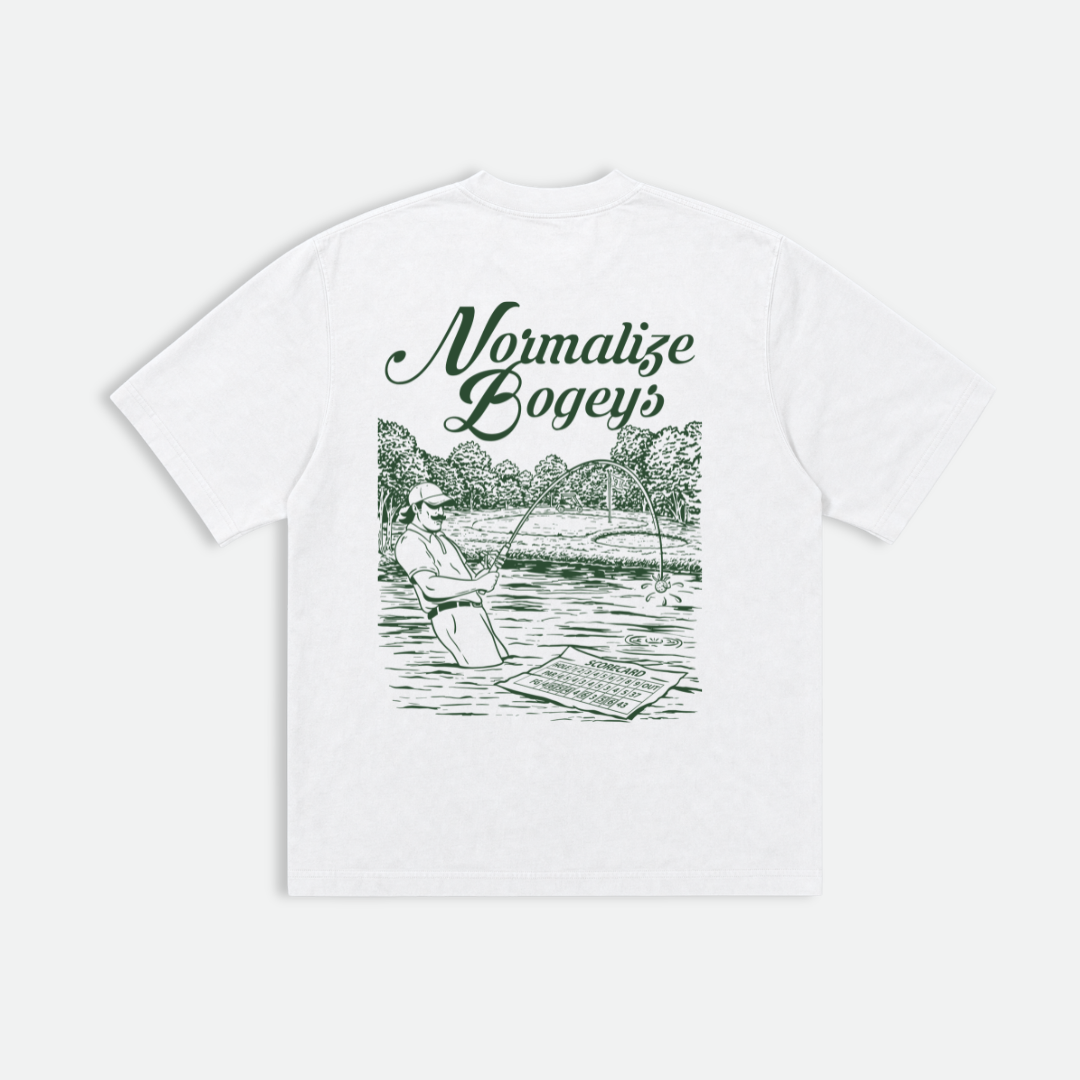 Flushed Golf Normalize Bogeys graphic tee in white, product shot