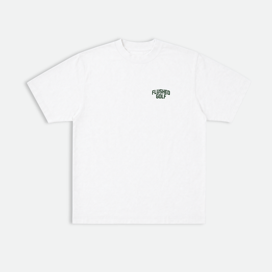 White Normalize Bogeys heavyweight cotton graphic tee, back print