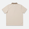 Beige patterned country cactus golf polo shirt on a white background