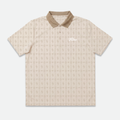 Beige patterned country cactus polo golf shirt with a brand logo on a white background
