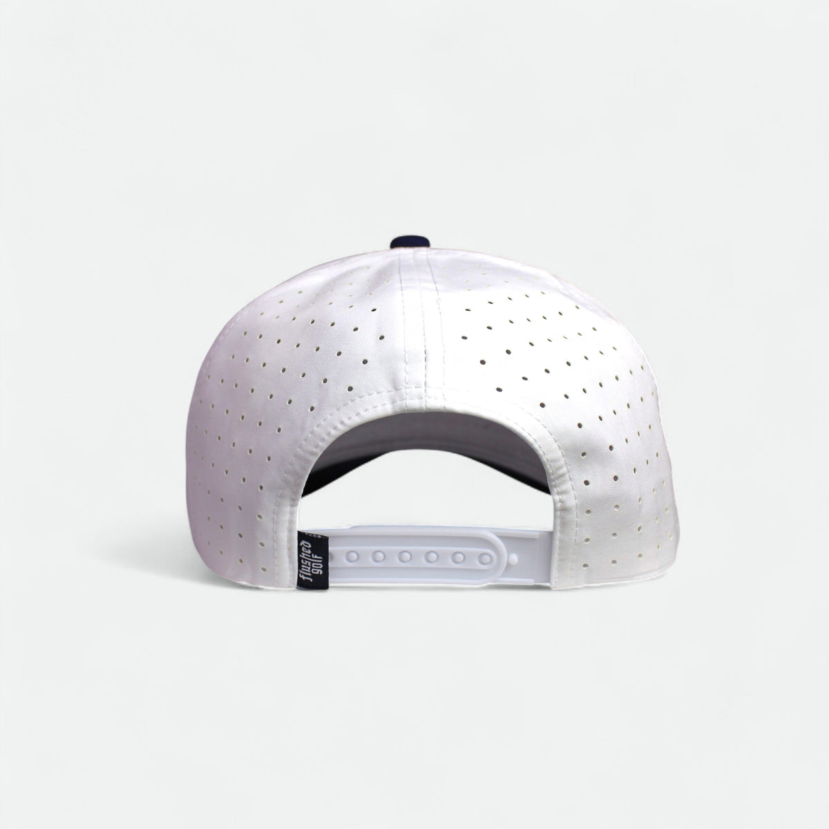 White perforated rope golf hat with navy rope by Flushed Golf