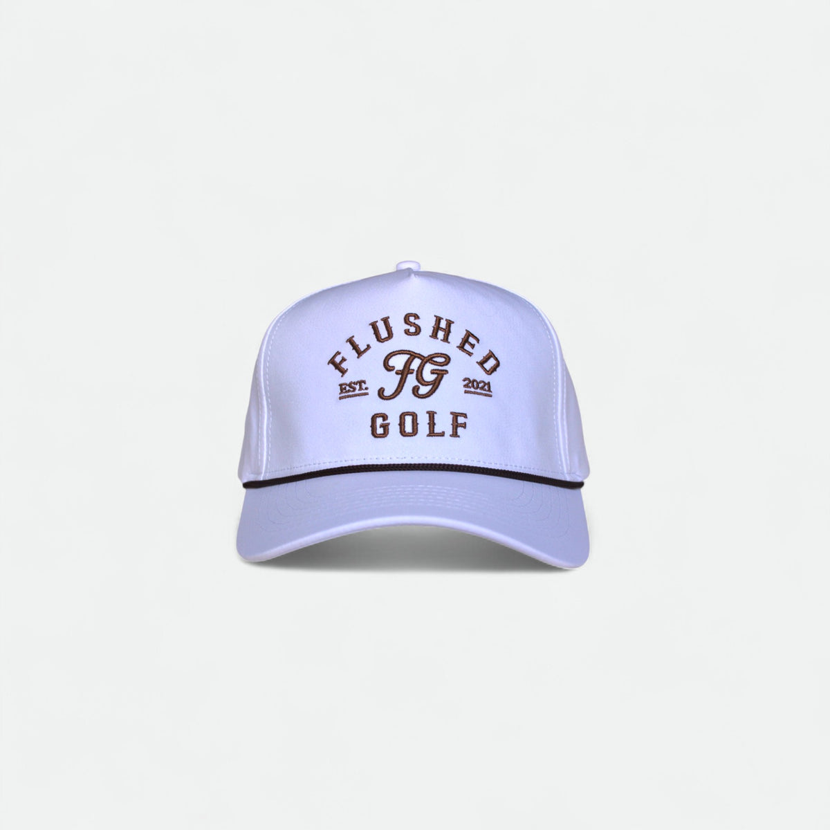 Flushed Golf rope hat in brown with embroidered logo and rope detail, front view